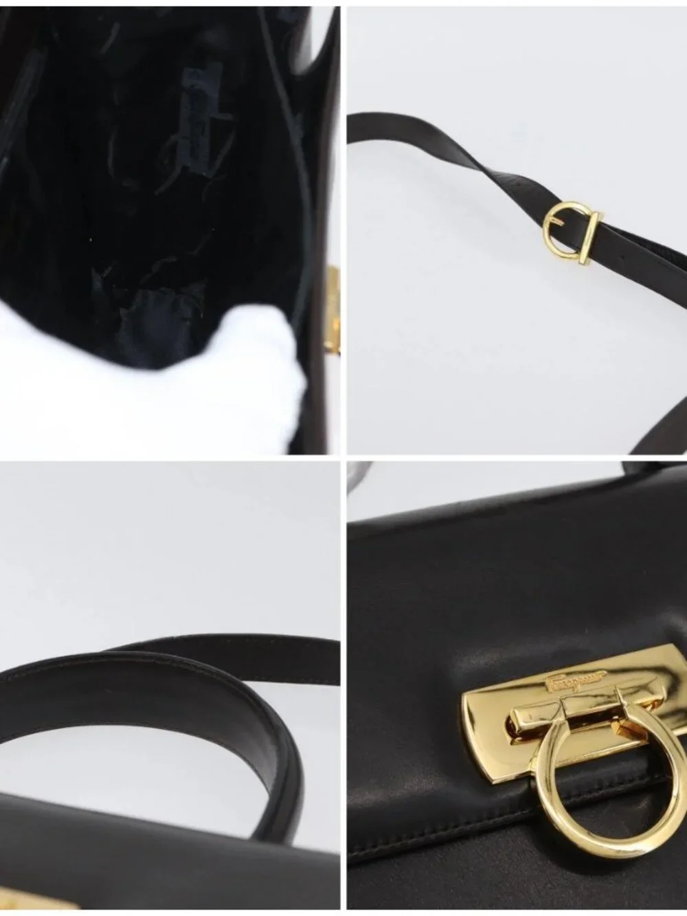 Salvatore Ferragamo Gancini Hand Bag Leather 2way Brown Gold Auth ARZ526
